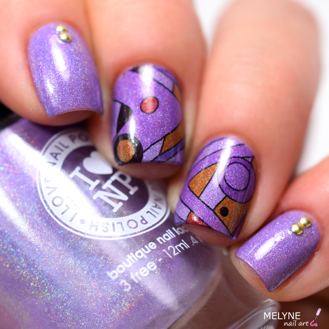 ILNP Charmingly Purple et nails stamp géométrique