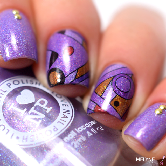 ILNP Charmingly Purple et nails stamp géométrique